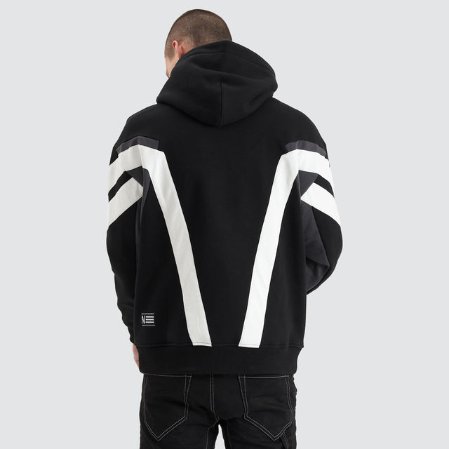 model wears Atrium Heavy Box Fit Hoodie Jet Black Jumpers Black - image 2