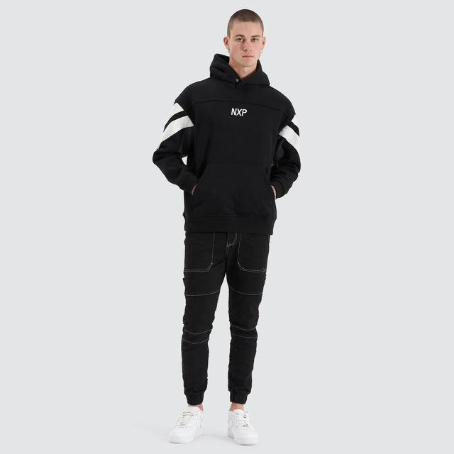 model wears Atrium Heavy Box Fit Hoodie Jet Black Jumpers Black - image 4