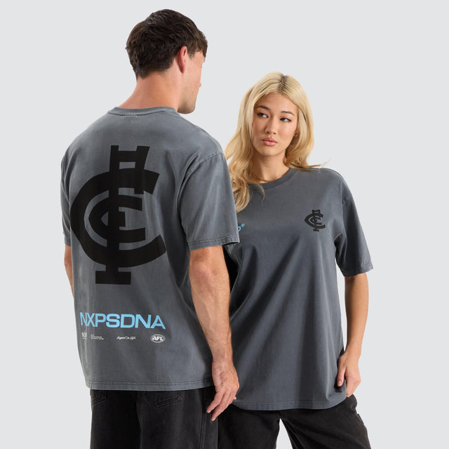 model wears Carlton Blues AFL Box Fit Tee Pigment Charcoal T-Shirts Grey - image 1