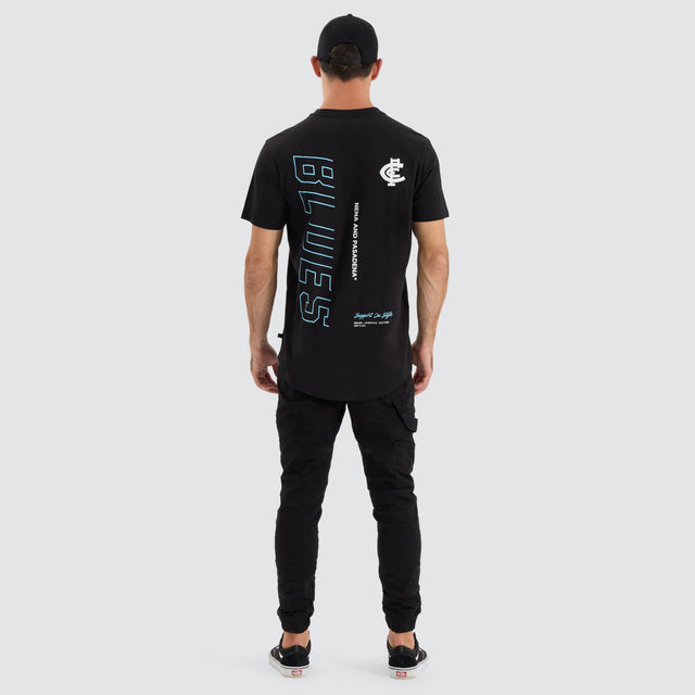 model wears Carlton Blues AFL Dual Curved Tee Jet Black T-Shirts Black - image 2