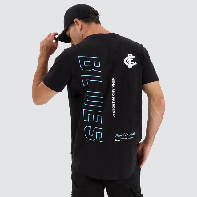 model wears Carlton Blues AFL Dual Curved Tee Jet Black T-Shirts Black - image 1