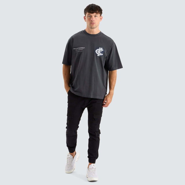 model wears Carlton Blues AFL Oversized Tee Pigment Black T-Shirts Black - image 2