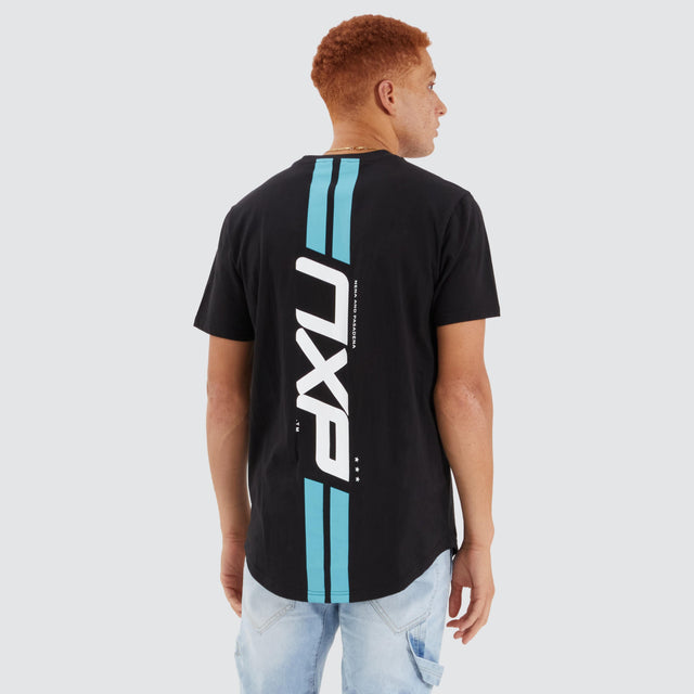 model wears Chain Dual Curved Tee Jet Black T-Shirts Black - image 1