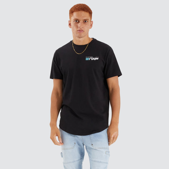 model wears Chain Dual Curved Tee Jet Black T-Shirts Black - image 2