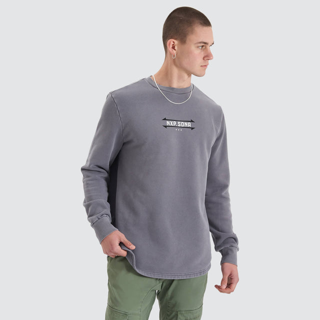 model wears Chambers Dual Curved Sweater Pigment Steel Grey Jumpers Grey - image 5