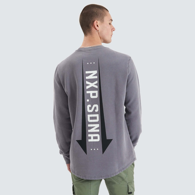 model wears Chambers Dual Curved Sweater Pigment Steel Grey Jumpers Grey - image 1