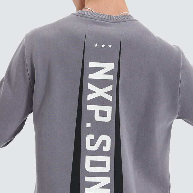 model wears Chambers Dual Curved Sweater Pigment Steel Grey Jumpers Grey - image 4