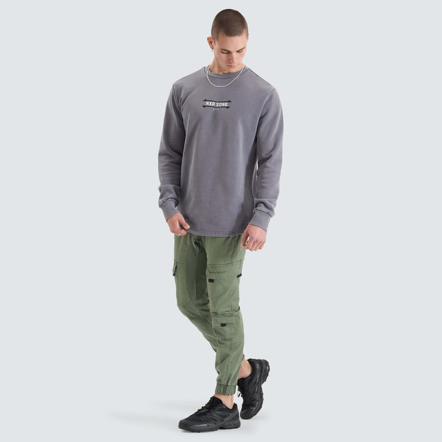 model wears Chambers Dual Curved Sweater Pigment Steel Grey Jumpers Grey - image 7