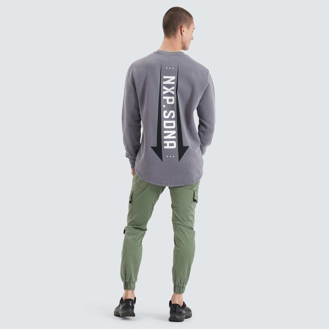 model wears Chambers Dual Curved Sweater Pigment Steel Grey Jumpers Grey - image 3