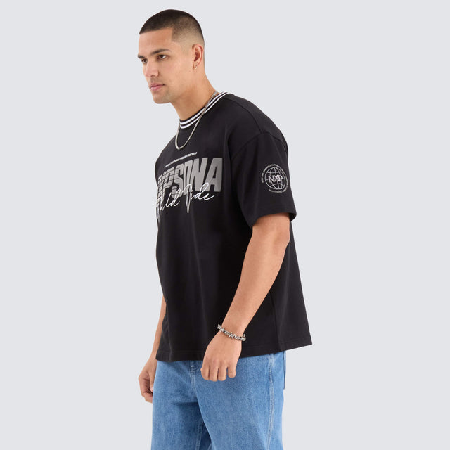 model wears Champion Loopback Raptor Tee Jet Black T-Shirts Black - image 5