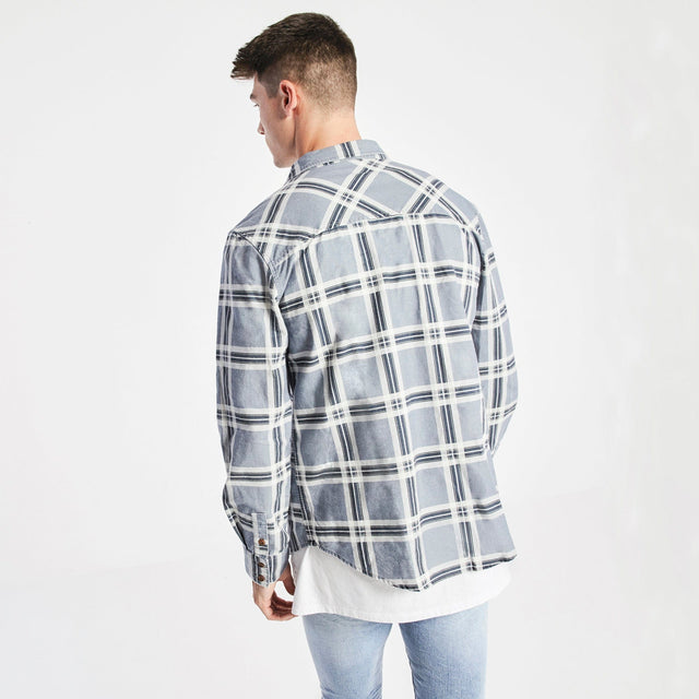 model wears Charge Casual Long Sleeve Shirt Blue/Sand/White Check Long Sleeve Shirts Blue - image 1