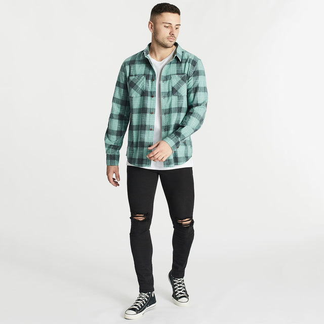 Nena and Pasadena Charge Long Sleeve Shirt Black/Green Check