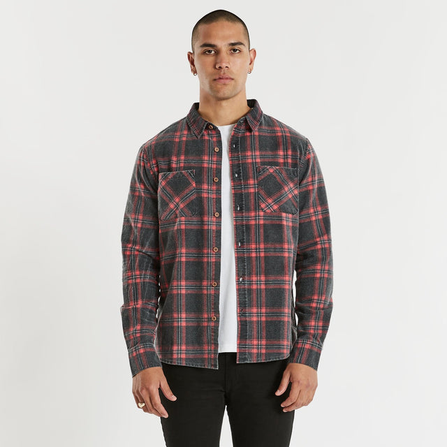 model wears Charge Long Sleeve Shirt Black/Red Check Long Sleeve Shirts Red - image 2