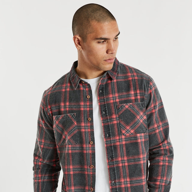 model wears Charge Long Sleeve Shirt Black/Red Check Long Sleeve Shirts Red - image 1