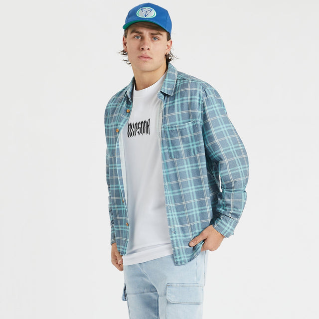 model wears Charge Long Sleeve Shirt Nile Check Long Sleeve Shirts Blue - image 1