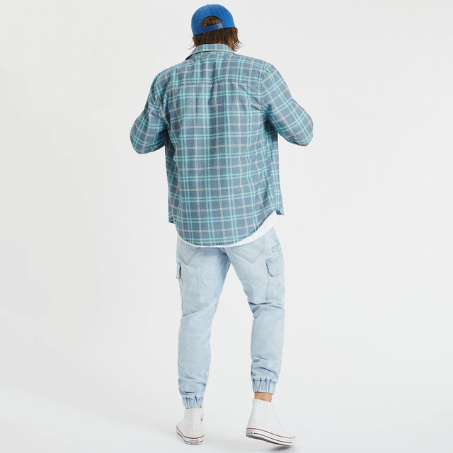 model wears Charge Long Sleeve Shirt Nile Check Long Sleeve Shirts Blue - image 2