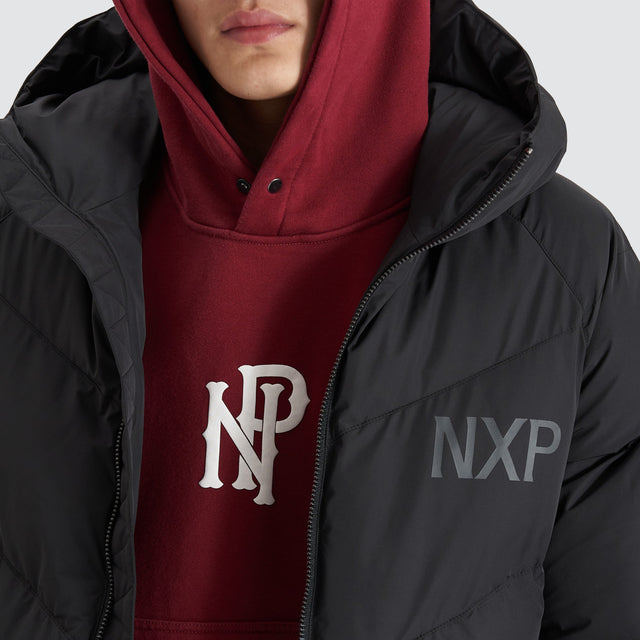 model wears Chrysler Raglan Puffer Jacket Jet Black Jackets Black - image 2