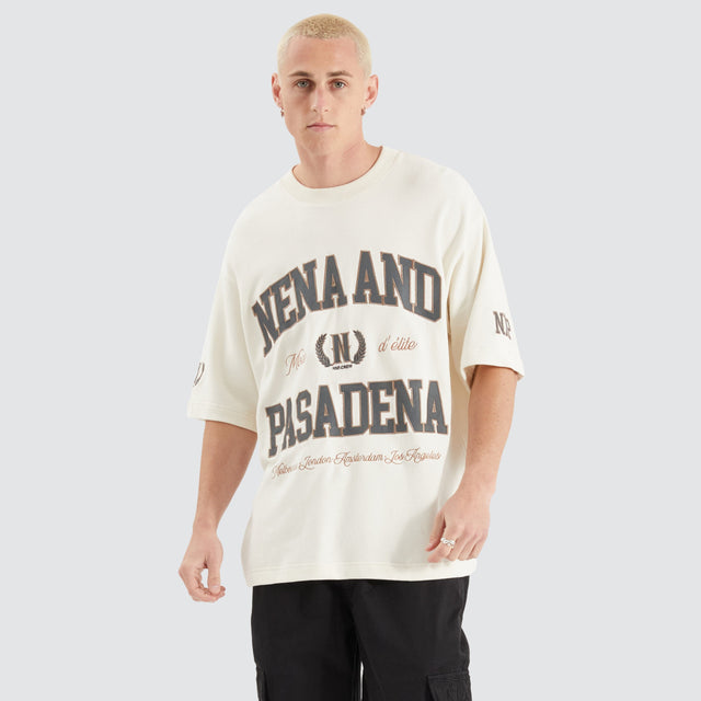 model wears Club Oversized Loopback Tee Tofu T-Shirts Cream - image 2