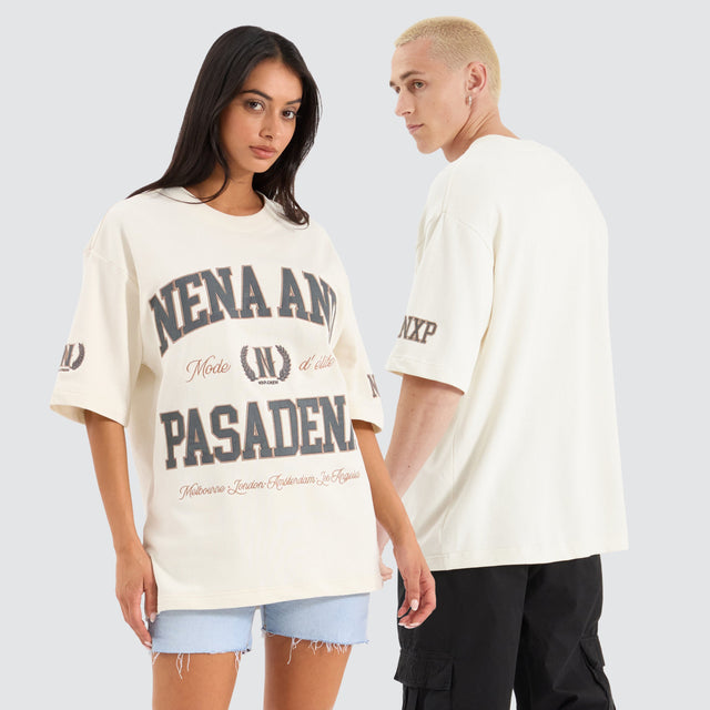 model wears Club Oversized Loopback Tee Tofu T-Shirts Cream - image 1