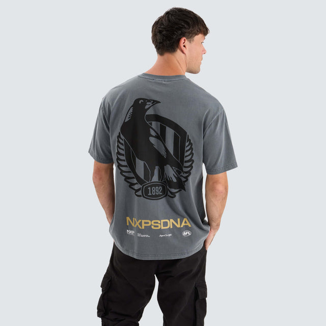 model wears Collingwood Magpies AFL Box Fit Tee Pigment Charcoal T-Shirts Grey - image 2