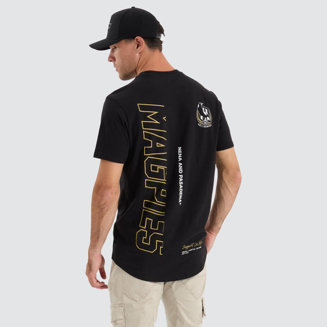 model wears Collingwood Magpies AFL Dual Curved Tee Jet Black T-Shirts Black - image 1