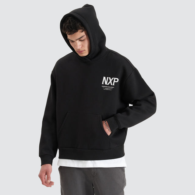 model wears Diagram Heavy Box Fit Hoodie Jet Black Hoodies Black - image 2