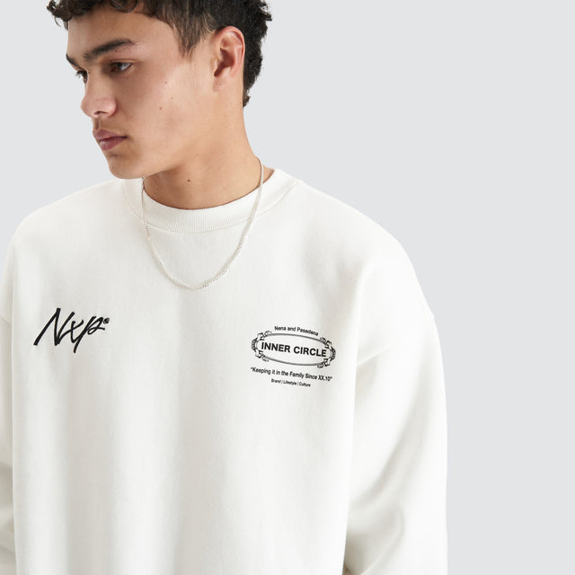 model wears Dome Heavy Box Fit Jumper Natural White Jumpers White - image 6