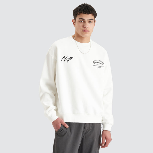 model wears Dome Heavy Box Fit Jumper Natural White Jumpers White - image 3