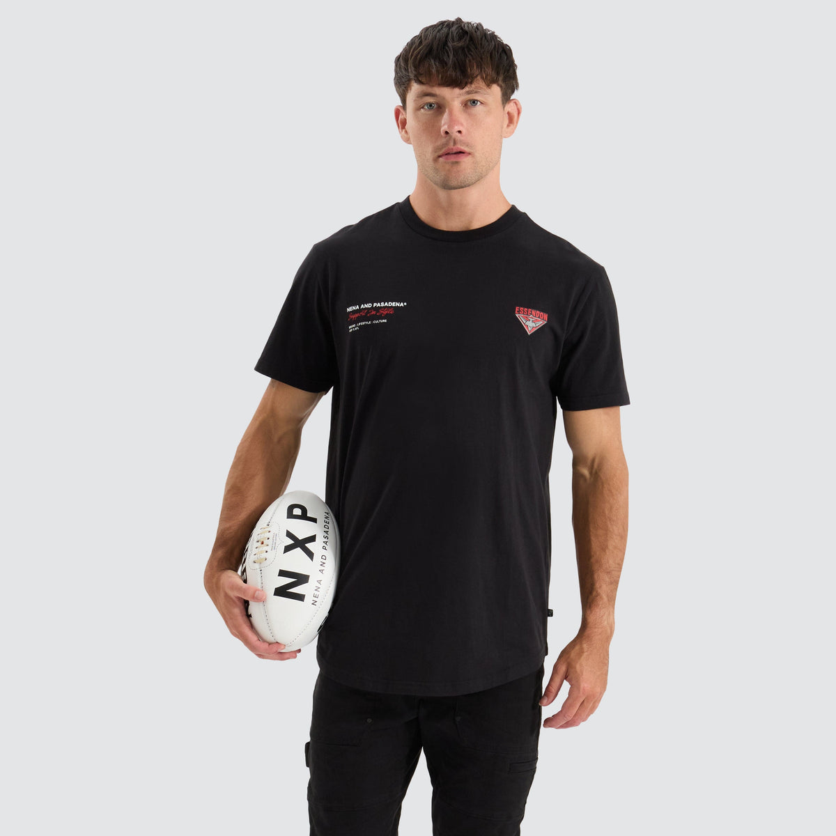 NXP Essendon Bombers AFL Dual Curved Tee in Jet Black Neverland