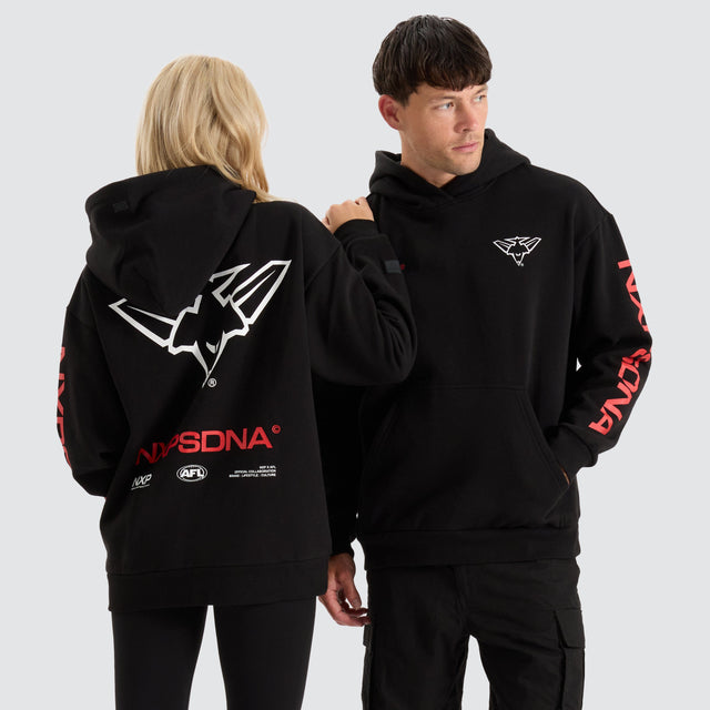 model wears Essendon Bombers AFL Relaxed Hoodie Jet Black Hoodies Black - image 1