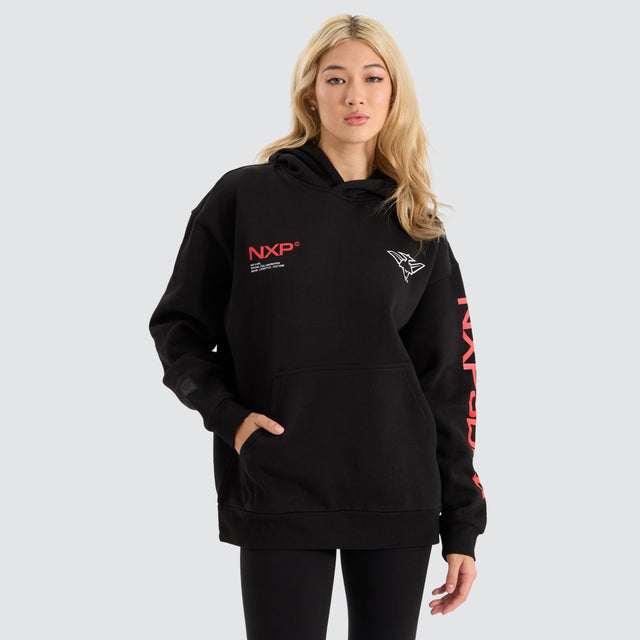 model wears Essendon Bombers AFL Relaxed Hoodie Jet Black Hoodies Black - image 2