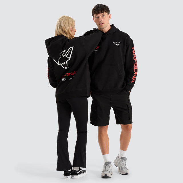 model wears Essendon Bombers AFL Relaxed Hoodie Jet Black Hoodies Black - image 8