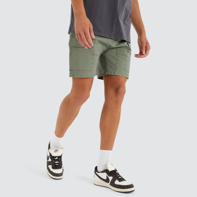 model wears F100 Fine Twill Short Khaki Shorts Khaki - image 1