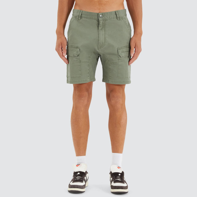 model wears F100 Fine Twill Short Khaki Shorts Khaki - image 2