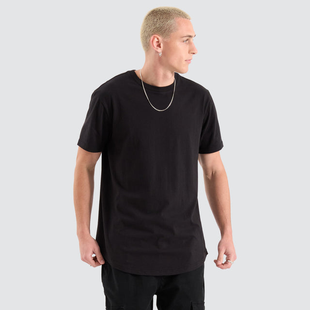 model wears Fargo Dual Curved Tee Jet Black T-Shirts Black - image 1