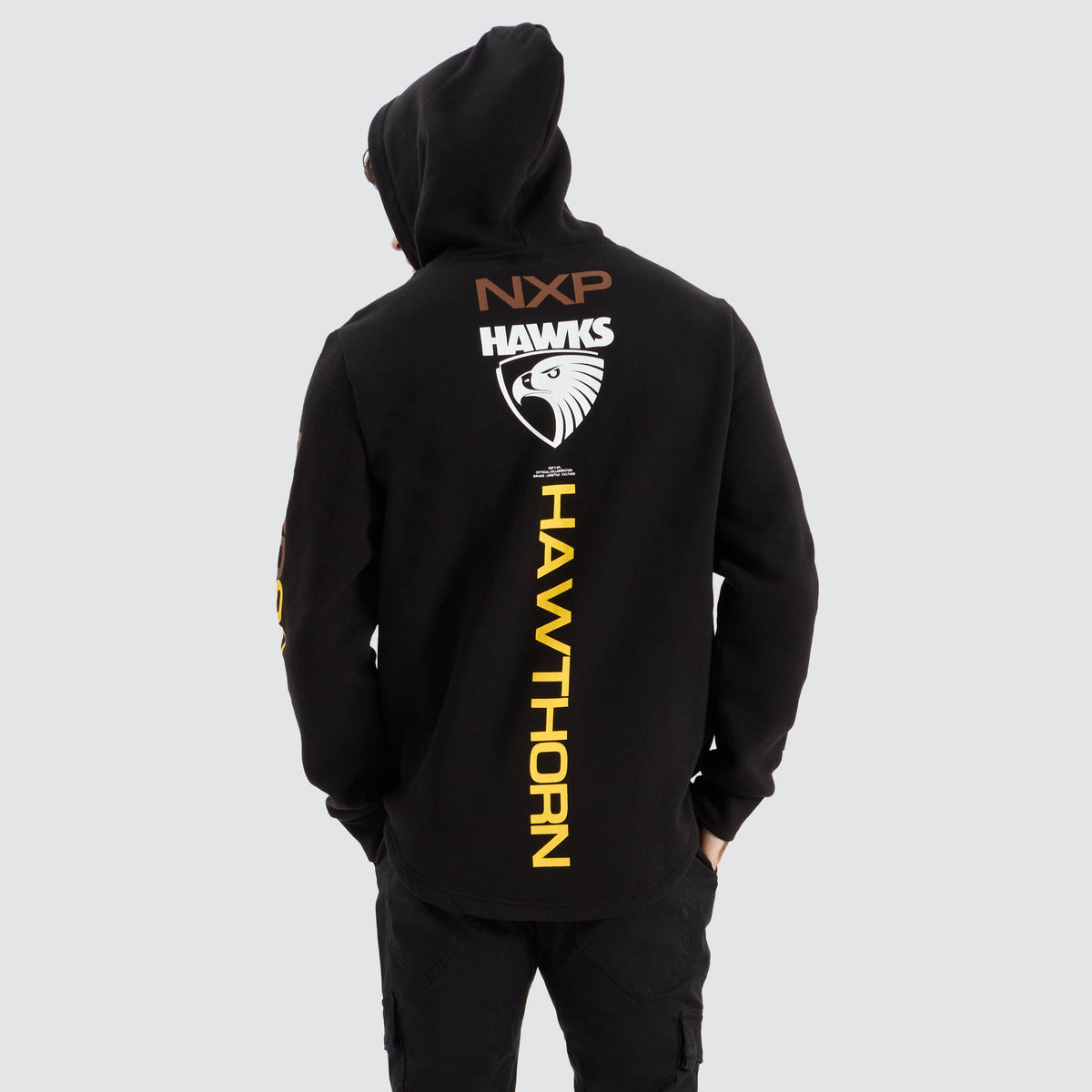 NXP Hawthorn Hawks AFL Dual Curved Hoodie in Jet Black