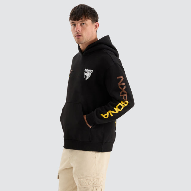 model wears Hawthorn Hawks AFL Relaxed Hoodie Jet Black Hoodies Black - image 4