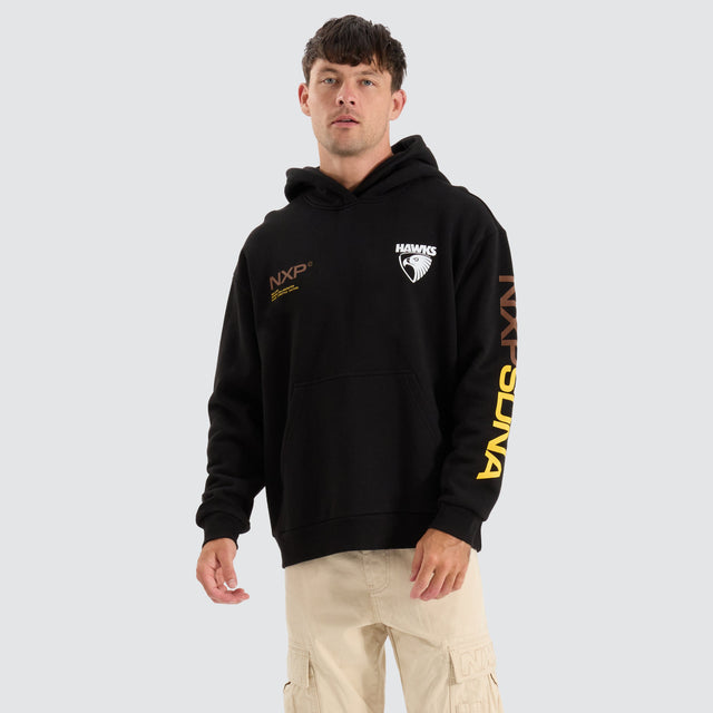 model wears Hawthorn Hawks AFL Relaxed Hoodie Jet Black Hoodies Black - image 3