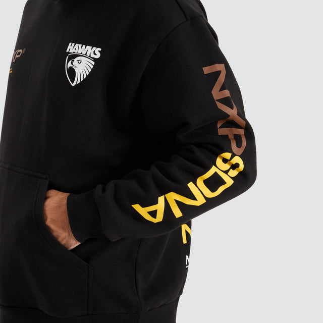 model wears Hawthorn Hawks AFL Relaxed Hoodie Jet Black Hoodies Black - image 2