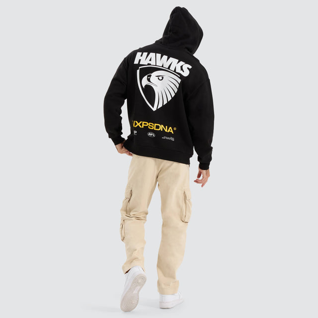 model wears Hawthorn Hawks AFL Relaxed Hoodie Jet Black Hoodies Black - image 5