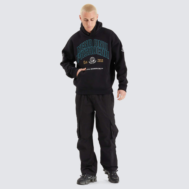 model wears Members Box Fit Hoodie Jet Black Hoodies Black - image 7