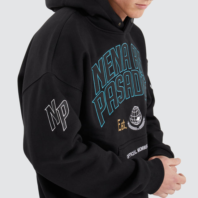 model wears Members Box Fit Hoodie Jet Black Hoodies Black - image 3