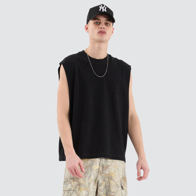 model wears Osaka Cube Muscle Jet Black Muscle Tees Black - image 1