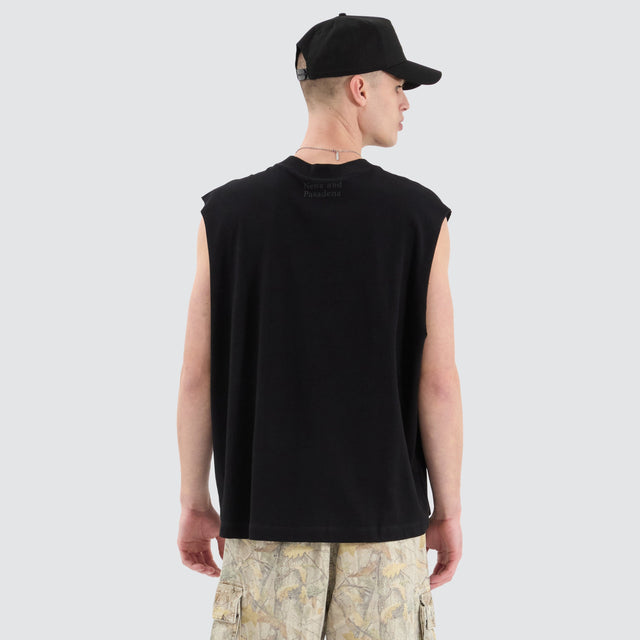 model wears Osaka Cube Muscle Jet Black Muscle Tees Black - image 2