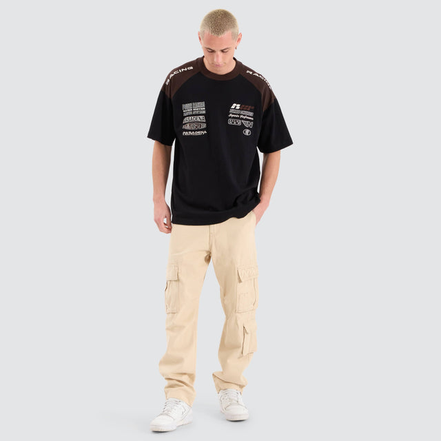 model wears Overtake Raptor Tee Jet Black / Chocolate Brown T-Shirts Black - image 4