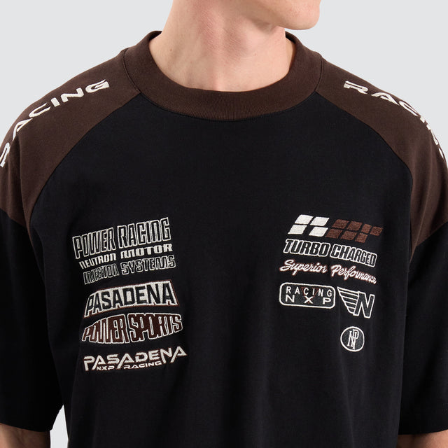 model wears Overtake Raptor Tee Jet Black / Chocolate Brown T-Shirts Black - image 3