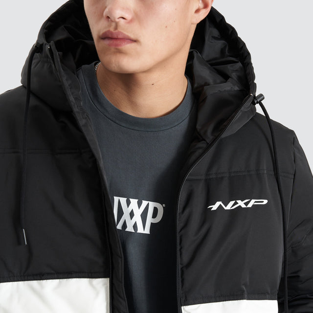 Nena and Pasadena Pavilion Hooded Puffer Black/White