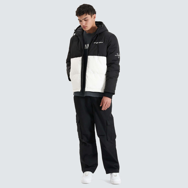Nena and Pasadena Pavilion Hooded Puffer Black/White