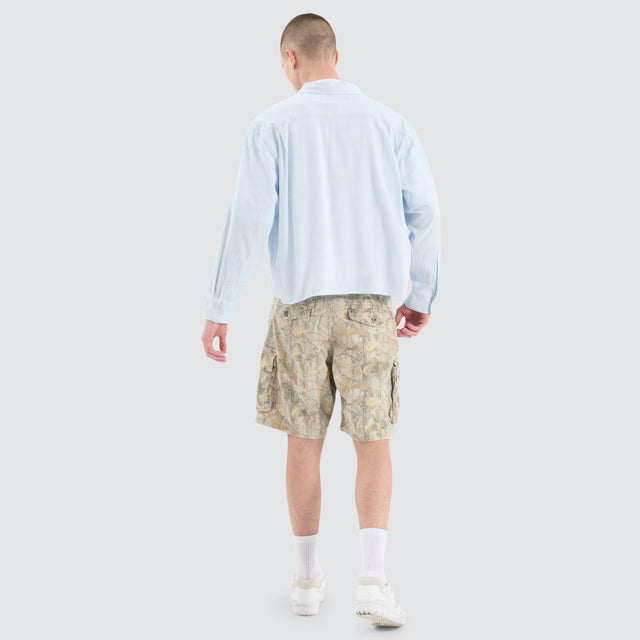 model wears Progress Cube Longsleeve Shirt Blue Pinstripe Shirts Blue - image 5
