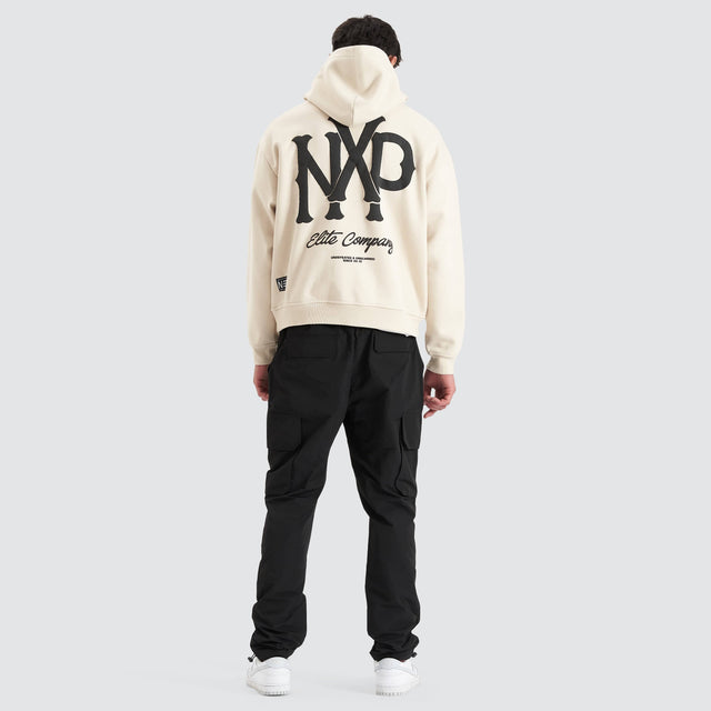 model wears Pursuits Heavy Box Fit Hooded Sweater Oatmeal Hoodies Cream - image 5